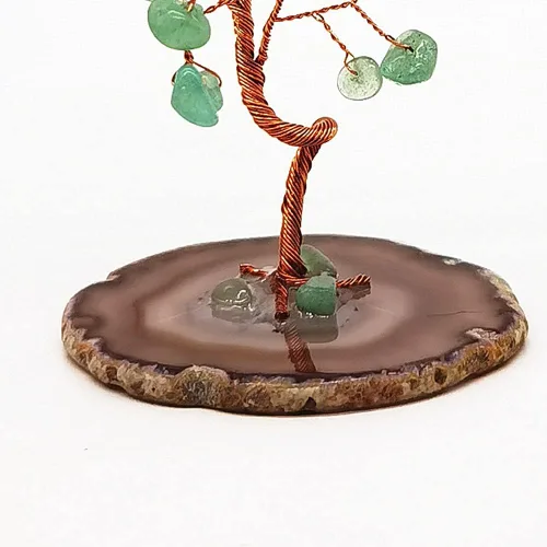 Vista 4 de Colorsheng Árbol de dinero de cristal de cuarzo Feng Shui, ágata natural, copos de geoda, base de geoda, decoración estilo bonsái para suerte y Verde