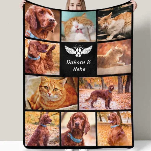 Vista 2 de Manta personalizada con texto fotográfico, manta personalizada para bebé, madre, padre, amigos, amantes, perro, gato, mascota regalo