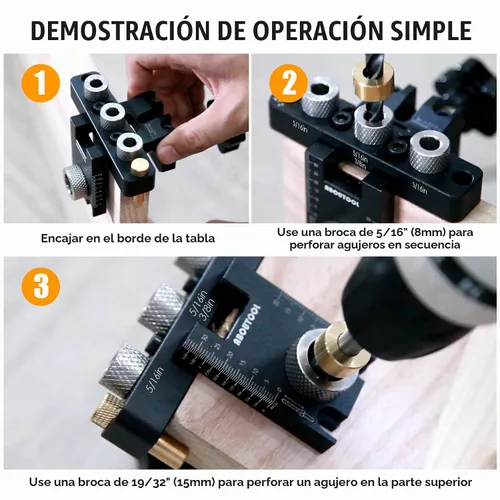 Vista 5 de Kit de plantilla de taco autocentrado - Kit de plantilla de taco para agujeros rectos, herramienta ajustable de ancho para juntas de carpintería