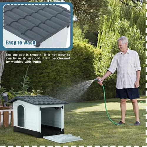 Vista 6 de Casa de plástico resistente al agua para perros medianos, casa para perros para interiores y exteriores, refugio para cachorros con rejillas