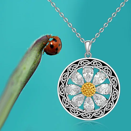 Vista 7 de Talonior Daisy Necklace Axolotl Moth Cat Raccoon Cardinal Necklaces Snowflake Four Leaf Clover Necklace Christmas Santa Claus Pendant for Women
