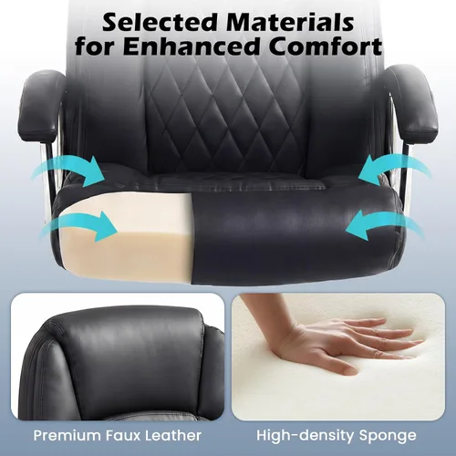 Vista 6 de Giantex Silla de oficina ergonómica, silla ejecutiva tapizada de cuero con reposabrazos acolchados y respaldo mecedor, silla de escritorio