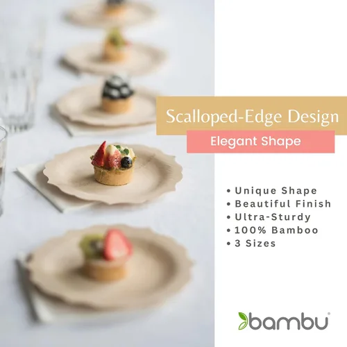 Vista 4 de Bambu Paquete de 8 platos desechables de bambú de 7 pulgadas elegantes, productos biodegradables ecológicos, platos desechables de bambú