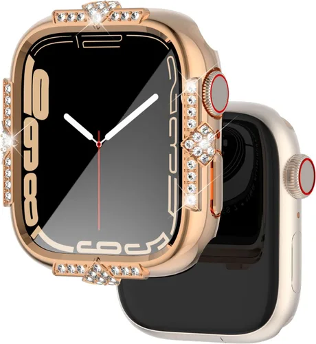 Vista 9 de Funda rígida compatible con Apple Watch Series SE 6/5/4 de 1.575 pulgadas (1.575 in) de diamantes de imitación con protector de pantalla de vidrio