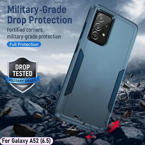 Vista 6 de Funda híbrida de doble capa para Galaxy A52 (5G) de 6.5 pulgadas de grado militar resistente a los golpes con 1 soporte magnético para automóvil y 2