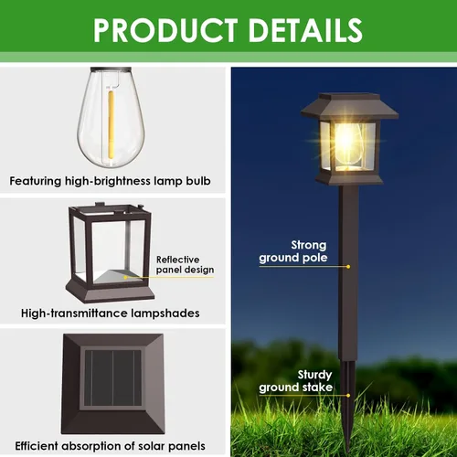 Vista 6 de Benany Luces solares para exteriores, paquete de 12 luces solares impermeables para caminos, iluminación de paisaje para camino, pasarela, césped