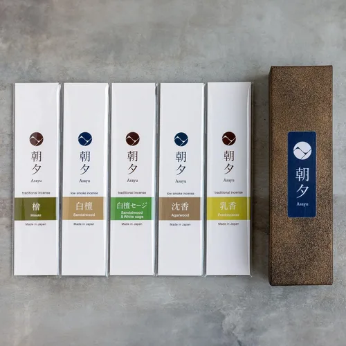 Vista 4 de Asayu Japan Variedad de varillas de incienso - 5 fragancias naturales, 20g, 100% hechas en Japón Paquete de muestra de incienso - para yoga