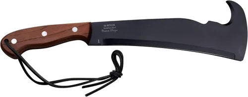 Vista 2 de Elk Ridge - Machete de hoja fija al aire libre, hoja de acero inoxidable negro, espiga completa, mango de madera marrón, funda de nailon - Caza