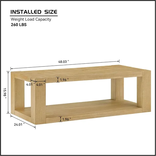 Vista 28 de Mesa auxiliar moderna de madera rústica de 2 niveles, mesas de noche compactas para sala de estar, mesita de noche rectangular minimalista