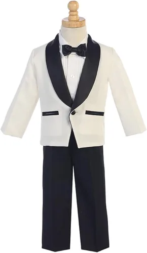 Vista 2 de Lito Childrens Wear Ivory - Traje de esmoquin para niños con pantalones negros esmoquin para bodas y fiestas