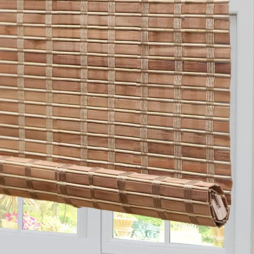 Vista 10 de Persianas de madera para ventana, persianas enrollables opacas con forro de bambú, fácil instalación para el hogar y el jardín, patrón 1