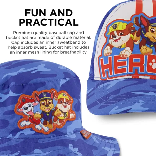 Vista 3 de Paw Patrol Toddler Sun Hat or Kids Baseball Cap and Matching Bucket Hat for Beach Age 2-4