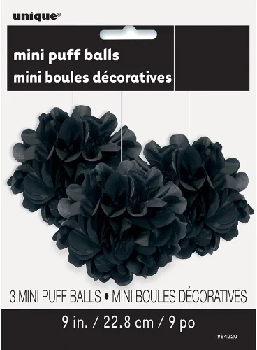 Vista 2 de Mini decoración de papel de hojaldre negro (3 unidades) – Material llamativo y de alta calidad – Perfecto para eventos y decoración de fiestas