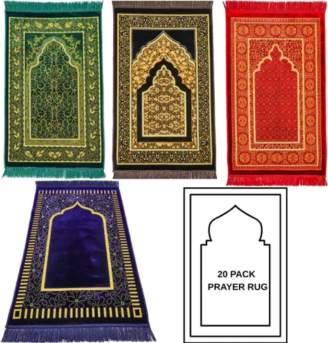 Vista 19 de Alfombra de oración – Alfombra turca Janamaz Sajada de felpa suave para hombres y mujeres, alfombrilla de oración lisa y sólida, regalo de Ramadán