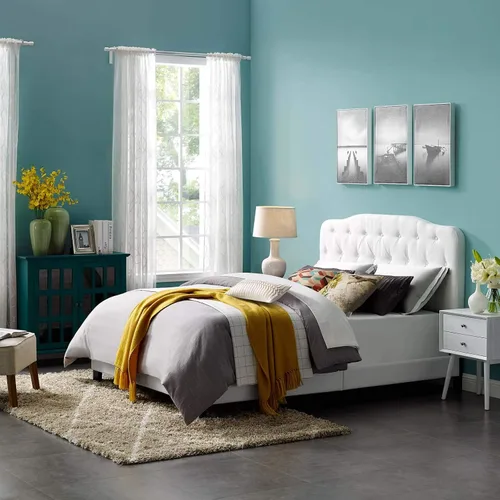Vista 7 de Modway Amelia - Base de cama tapizada de tela capitoné tamaño matrimonial, color gris