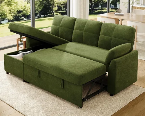 Vista 12 de VanAcc - Sofá cama con sofá cama extraíble de 2 en 1 con sofá cama extraíble con chaise de almacenamiento para sala de estar, cómodo sofá cama, Beige