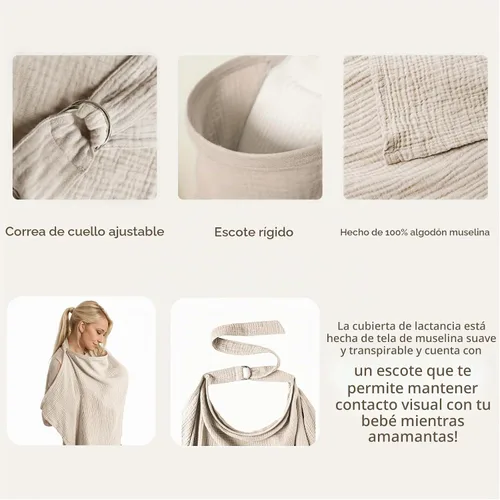 Vista 3 de Cubierta de muselina de algodón para lactancia materna, transpirable y suave, cubierta de lactancia materna con cuello de arco para mamá y bebé
