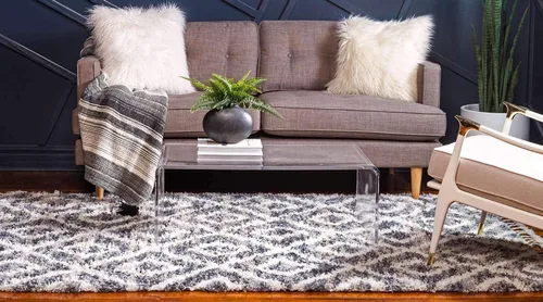 Vista 3 de Unique Loom Hygge Shag Collection - Alfombra de área de diamante (4 pies 1 pulgada x 6 pies 1 pulgada, rectangular, gris/beige)