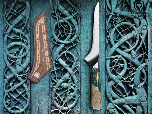 Vista 8 de Dalstrong Cuchillo para deshuesar – 6 pulgadas – Serie Valhalla – Acero 9CR18MOV HC – Cuchillo de regalo con mango de resina celestial y madera
