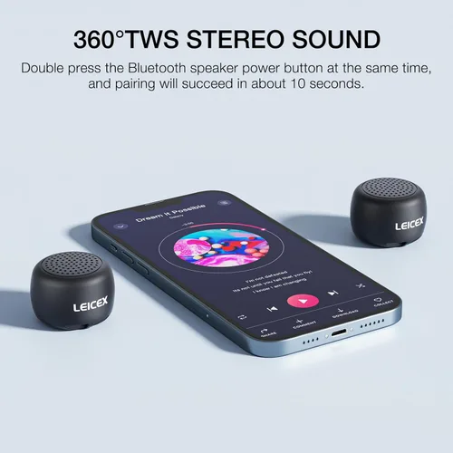 Vista 2 de LEICEX Mini Altavoz Bluetooth, Pequeños Altavoces Portátiles Bluetooth 5.0 Perfectos para Interiores y Exteriores (Negro)