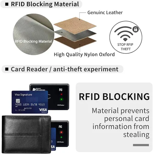 Vista 5 de Mens Wallet Slim Genuine Leather RFID Thin Bifold Wallets For Men Minimalist Front Pocket ID Window 12 Card Holders Gift Box