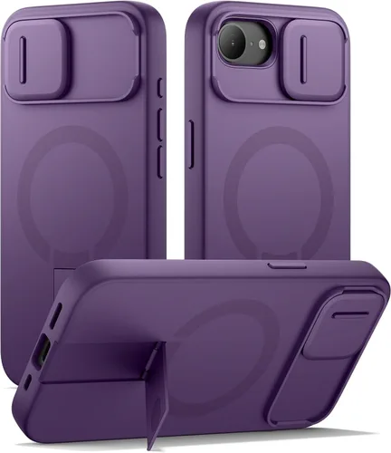 Vista 14 de SURITCH Funda para iPhone 12/12 Pro con cubierta magnética para cámara deslizante y soporte ajustable, compatible con MagSafe, funda protectora Negro