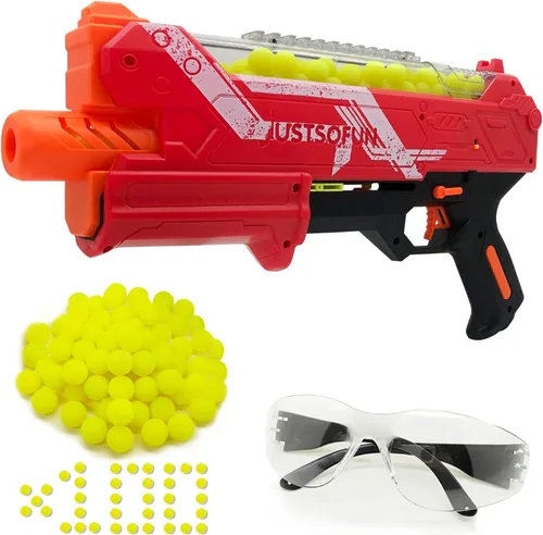 Vista 9 de YTSWELE Pistola Blaster con gafas protectoras con pistón de resorte y 100 rondas para hasta 110 FPS compatible con dardos Nerf Hyper Rounds, fácil
