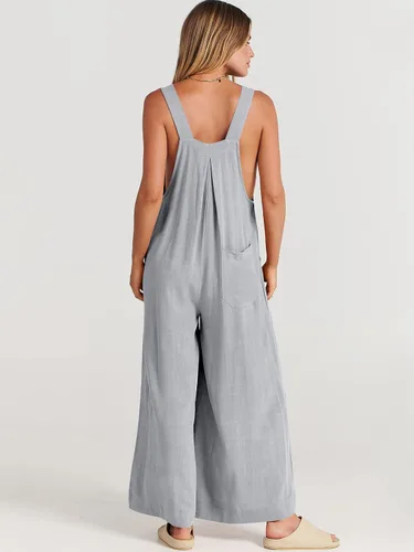 Vista 3 de ANRABESS Overol casual para mujer, holgado, sin mangas, tirantes ajustables, pechera, pierna ancha, con bolsillos