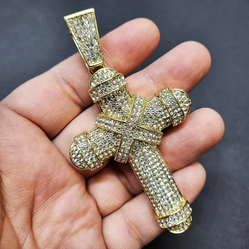 Vista 5 de Hip Hop Jewelry - Colgante de cruz grande chapado en oro y cadena de eslabones cubanos Miami de 0.394in, 18 pulgadas, 20 pulgadas, 24 pulgadas, 30