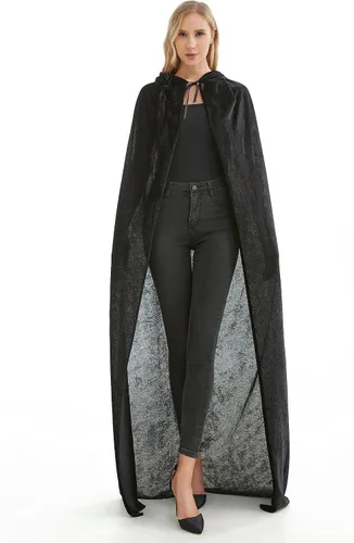 Vista 5 de Capa de disfraz unisex de Halloween para adultos, capa de vampiro con capucha de terciopelo para mujeres y hombres, vestido de fiesta de disfraces