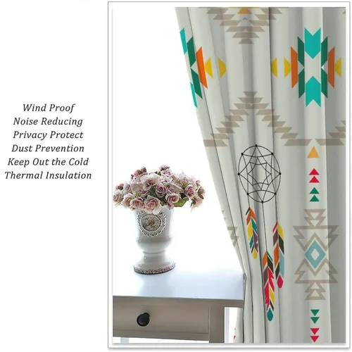 Vista 317 de Cortinas con patrón geométrico tribal, estilo suroeste, azteca, rústico, occidental, nativo americano, opacas, con bolsillo para barra, decoración