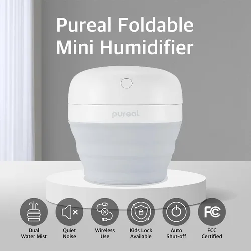 Vista 2 de Pureal Mini humidificador plegable, 16.9 fl oz, portátil, pequeña niebla fría para hasta 10 horas, para dormitorio de bebé, viajes, oficina, hogar