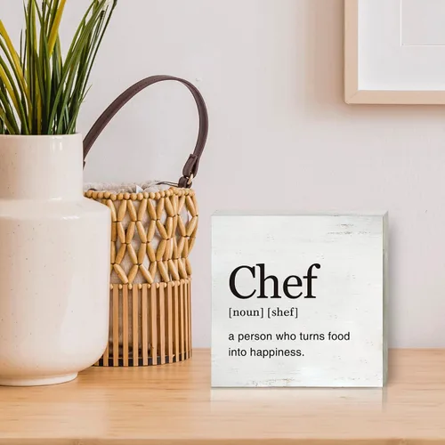 Vista 5 de Chef Definition - Letrero de madera para decoración de cocina para el hogar, regalo de chef moderno, caja de madera, placa de bloque para decoración
