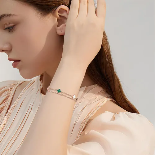 Vista 3 de Hothink Pulseras para mujer, pulsera de trébol de moda, pulsera de oro rosa, pulsera de trébol de la suerte, negro, rojo, verde, blanco, pulsera