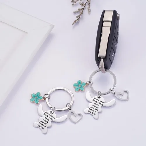 Vista 5 de Ralukiia Ohana Means - Juego de llaveros familiares para 2, llavero de puntada, regalo de joyería para niños y niñas, flor verde, Verde