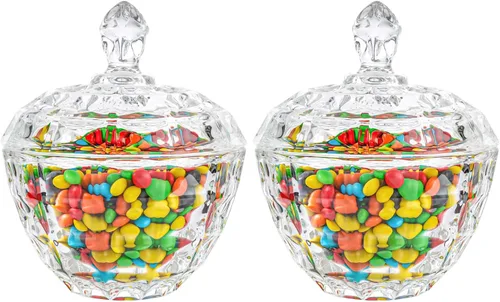 Vista 9 de ComSaf Plato de cristal para dulces con tapa, tarros pequeños de 9 onzas con tapa para escritorio de oficina, plato de dulces cubierto