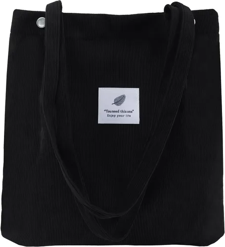 Vista 17 de Bolsa Tote de Pana para Mujeres Pequeña Bolsa de Lona para Hombro Bolsa de Mano de Pana con Bolsillo Interior 02 Verde Ejército