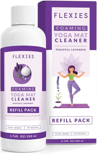Vista 8 de Flexies Kit de limpieza de esterilla de yoga – Spray de esterilla de yoga a base de espuma con cepillo suave y paño de microfibra Esenciales