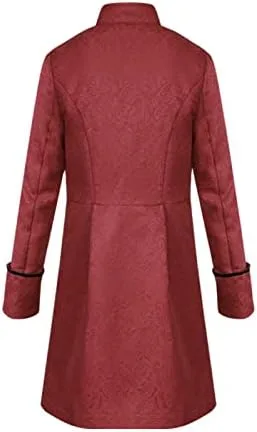 Vista 2 de Chaqueta steampunk para hombre, abrigo gótico, uniforme de Halloween (rojo 1, XL), Rojo 1