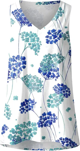 Vista 3 de Camiseta sin mangas para mujer, estilo casual, cuello en V, color liso, holgada, para verano, para mujer