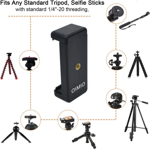 Vista 6 de Adaptador universal de montaje en trípode para teléfono celular, cabezal de conector de clip de soporte de teléfono OIMIO utilizado para monopod