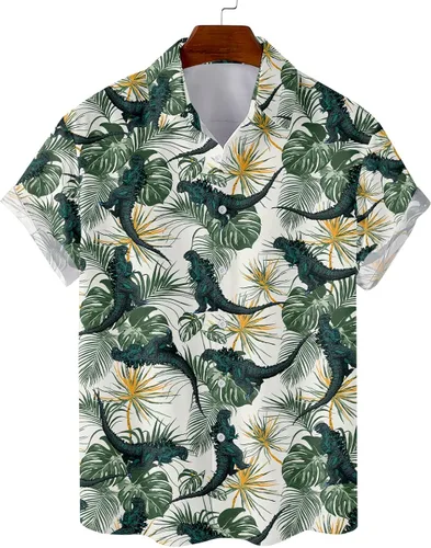 Vista 3 de Family Gifts Kingdom Camisas hawaianas de hongos para hombre, camisa de hongos, camisas de hongos para hombres, con botones a rayas de hongos