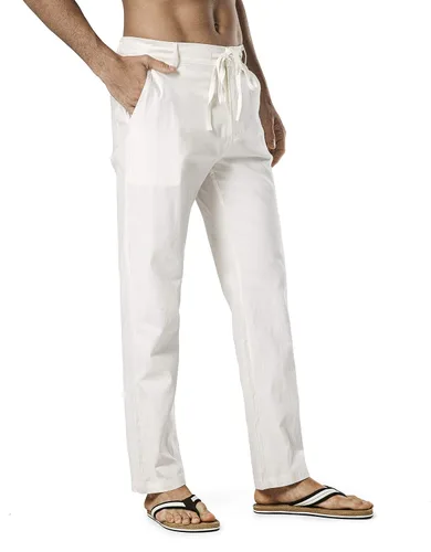 Vista 2 de Men's Drawstring Linen Pant Elastic Waist Relaxed-Fit Casual Beach Trousers