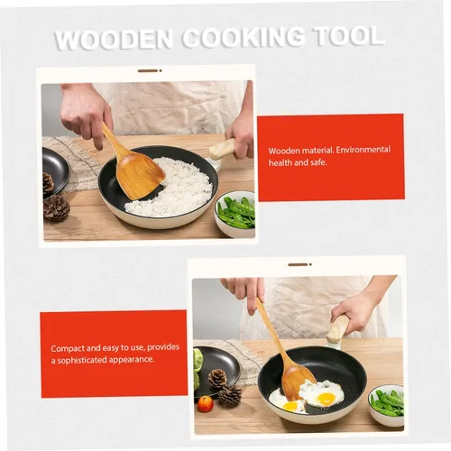 Vista 9 de 2 cucharas de silicona de bambú utensilios de cocina de bambú utensilios de cocina de madera pala para hornear espátula wok aleta herramienta