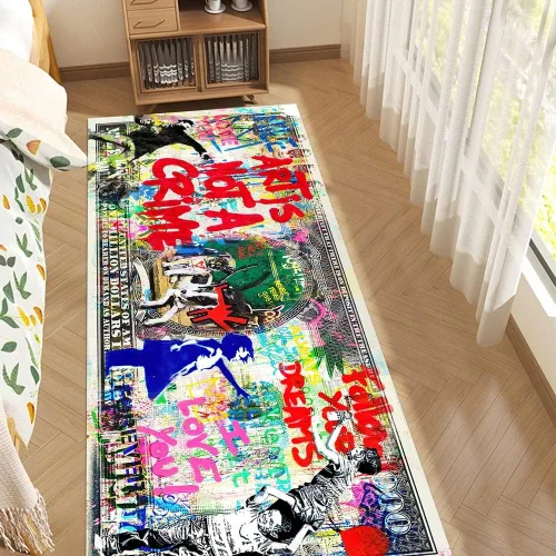 Vista 10 de GUBIYU Juego de 2 alfombras y tapetes de cocina color beige y dorado para billetes de 100 dólares, alfombra divertida y fresca para baño
