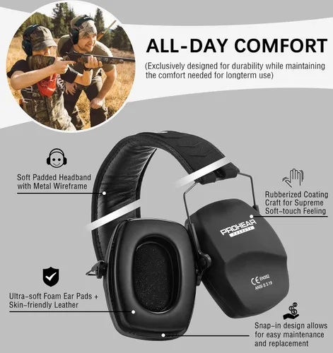 Vista 8 de PROHEAR 016 y 030 Pasivo y electrónico con Bluetooth Disparo Orejeras de seguridad de protección auditiva, protector auditivo delgado con perfil bajo