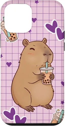 Vista 16 de Funda Kawaii Anime Capybara Beber Boba Bubble Tea Kids Girls para iPhone 17