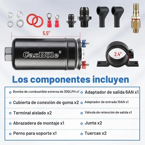 Vista 7 de CarBole Bomba de combustible universal eléctrica externa en línea, 12V 300LPH de alto flujo, con abrazadera de montaje