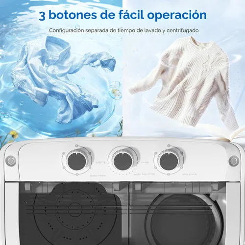 Vista 4 de Lavadora portátil, lavadora portátil de 18 libras con ciclo de centrifugado y secadora, lavadora semiautomática combinada para dormitorios