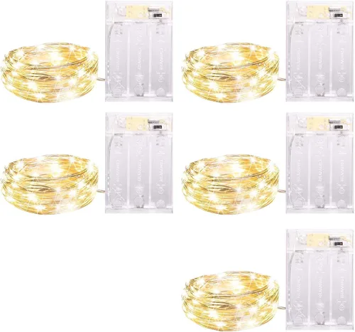 Vista 12 de Luces de cadena para exteriores de 33 pies con 100 LED, paquete de 2 luces de hadas que funcionan con baterías con control remoto, luces Multicolor